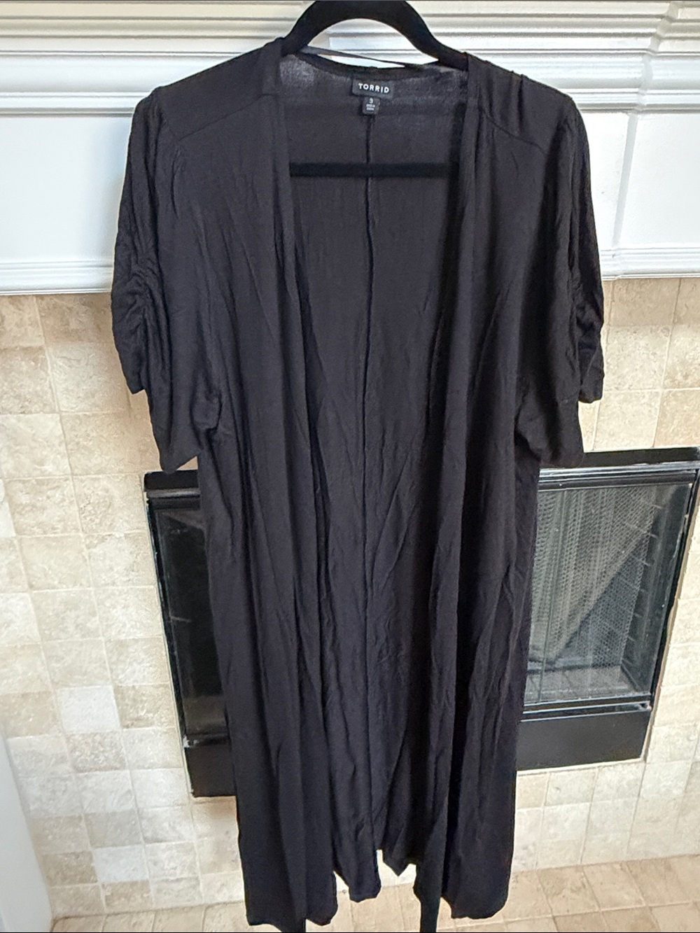 Torrid  Black Ruched Short Sleeve Open-Front Duster Size 3x